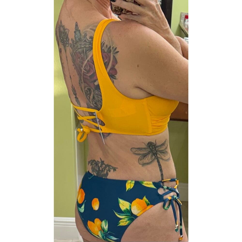 Cupshe Small Lemon Wrap Bikini Top & Side-Tie Ruched Bottoms Swim suit $40 new - Picture 7 of 8